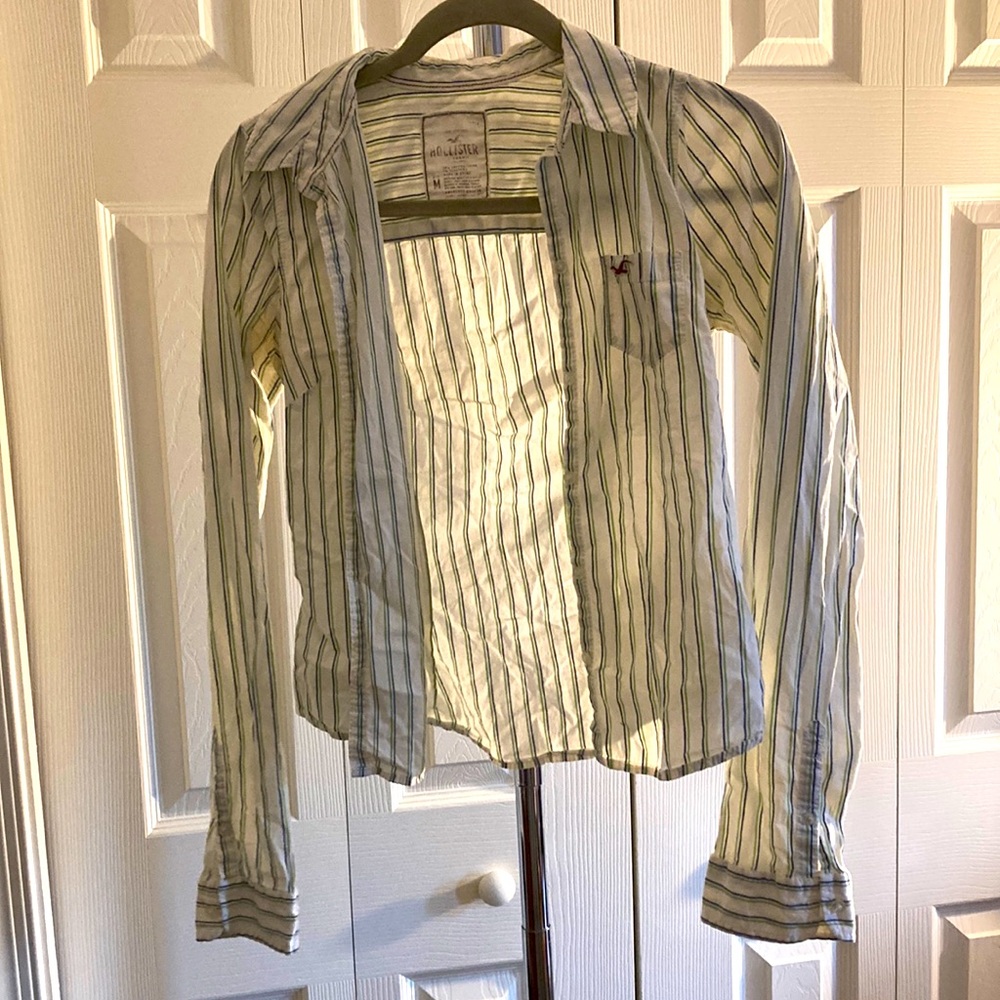 Hollister blue and green striped button down.